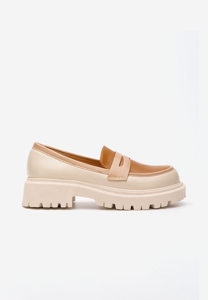 MOCASSINS CUIR BI-COLOR - CAMEL
