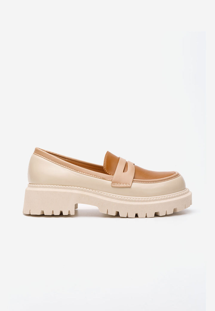 MOCASSINS CUIR BI-COLOR - CAMEL