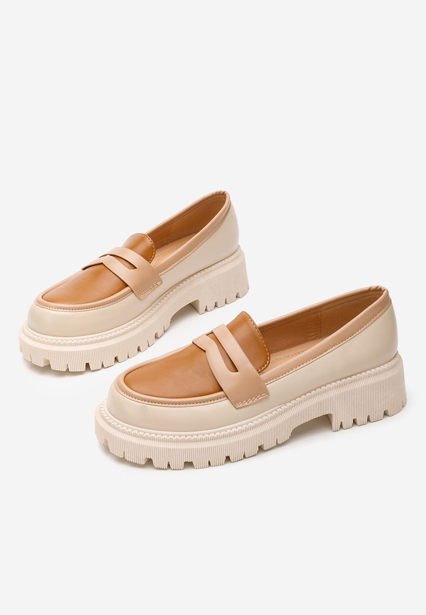 MOCASSINS CUIR BI-COLOR - CAMEL