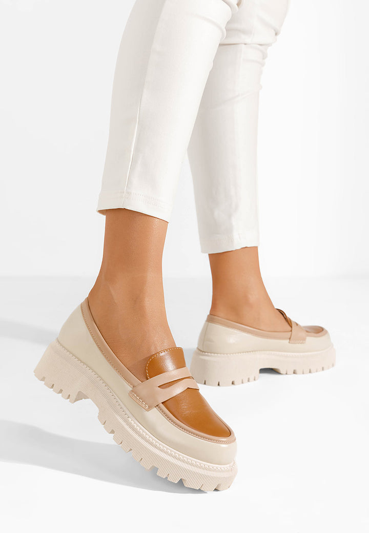 MOCASSINS CUIR BI-COLOR - CAMEL