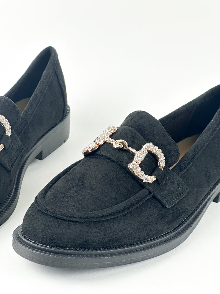 MOCASSINS EN DAIM AVEC DÉCORATION - NOIR