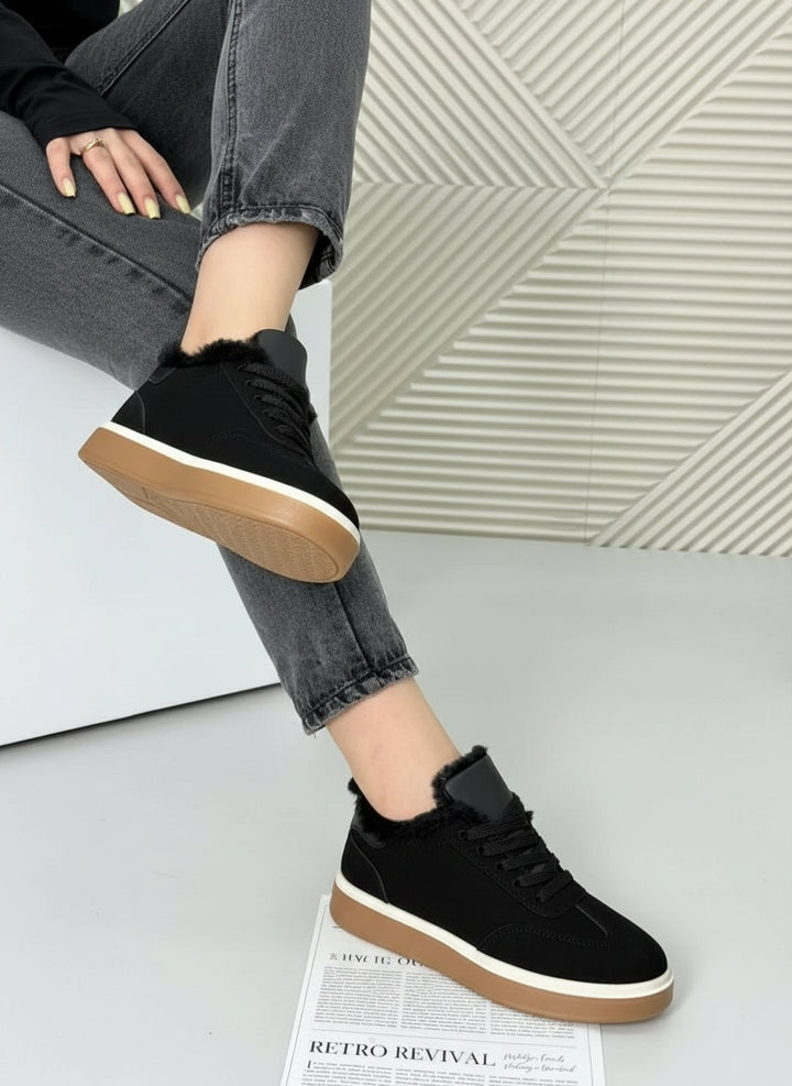 Baskets fourrées en daim- NOIR