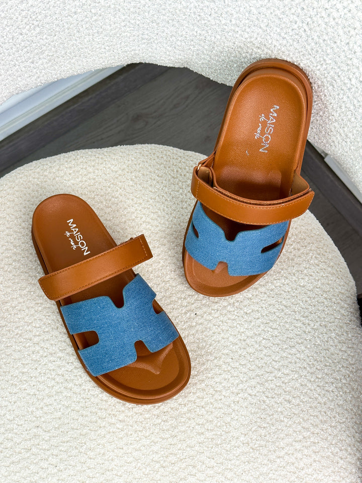 Sandales chypre - Camel/Bleu