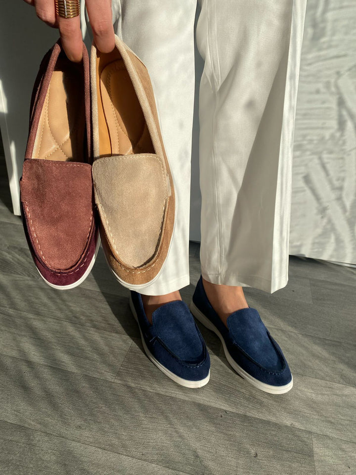 MOCASSINS DAIM BI-COLOR - BORDEAUX