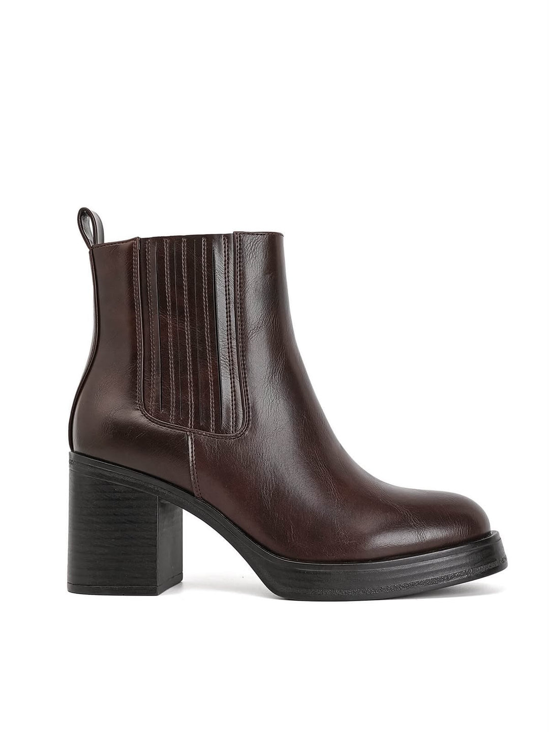 Bottine style Chelsea à talon épais - BROWN