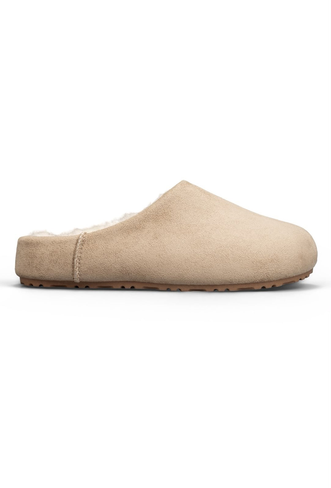 Mules fourrées en suédine à bout rond - TAUPE
