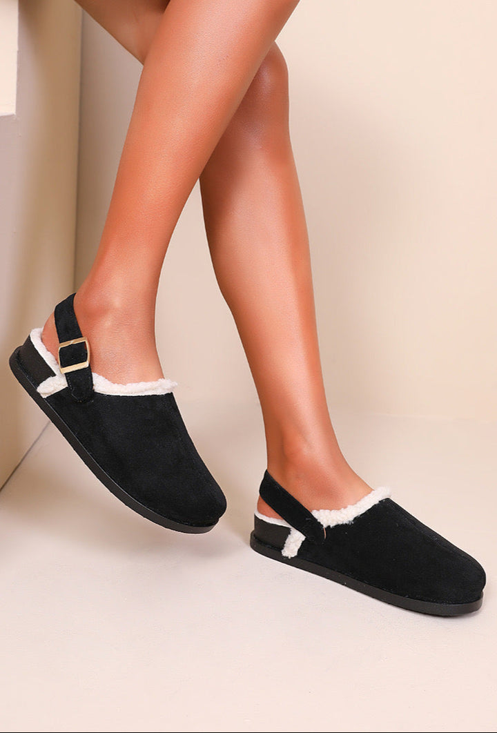 Mule fourrée avec bride - BLACK