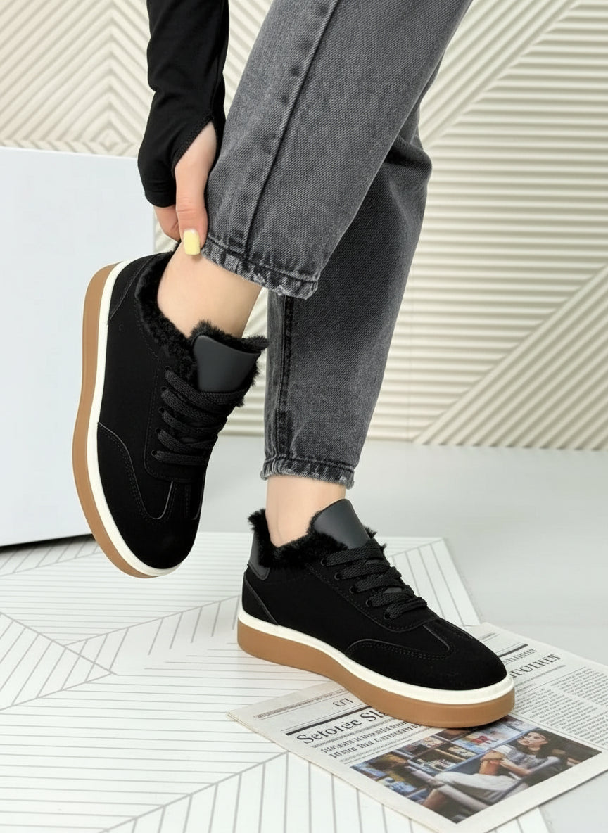 Baskets fourrées en daim- NOIR