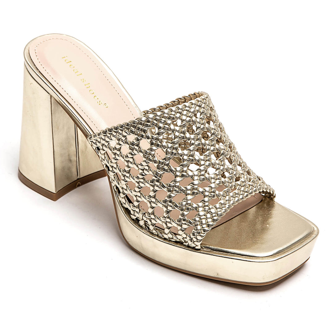 Mule Plateforme Tressée - GOLD