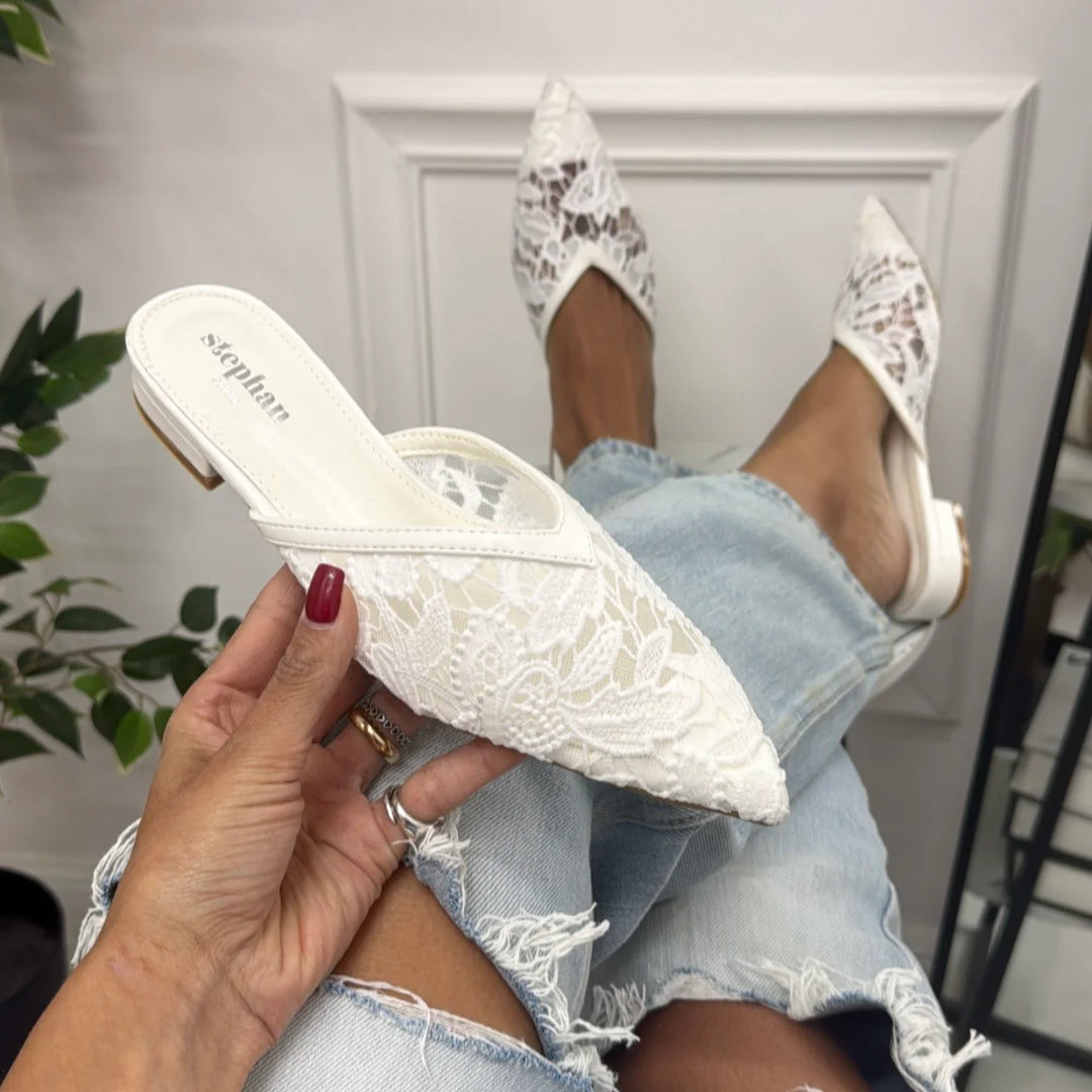 Mule Dentelle - BLANC