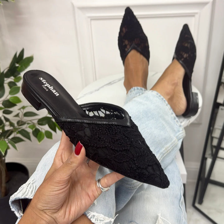 Mule Dentelle - NOIR
