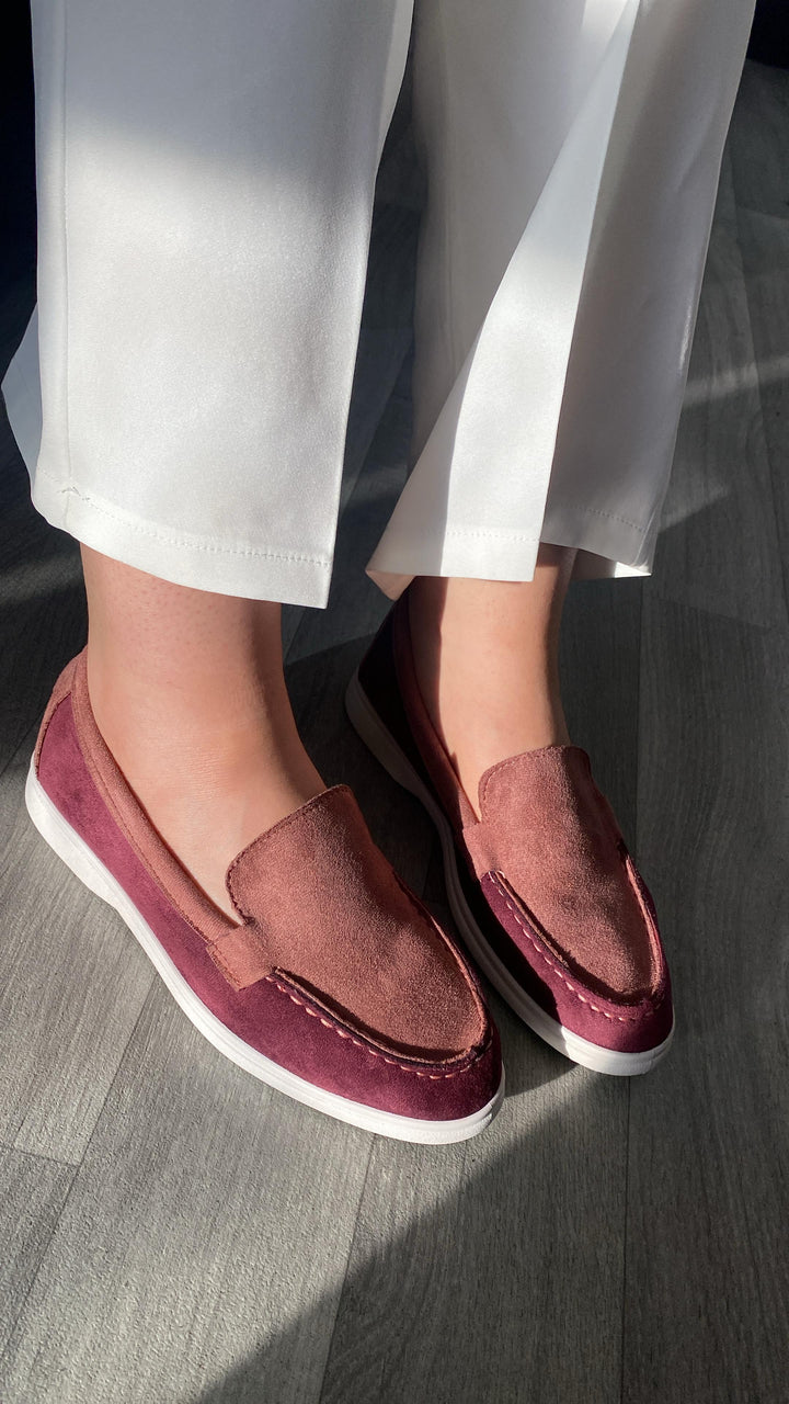 MOCASSINS DAIM BI-COLOR - BORDEAUX