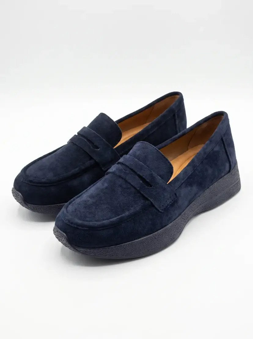 Mocassin Plateforme Daim - BLEU MARINE