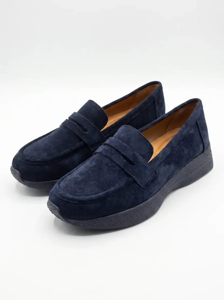 Mocassin Plateforme Daim - BLEU MARINE