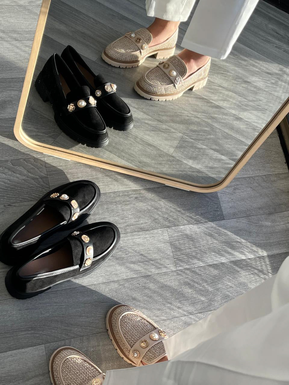 Mocassins Compensés Femme BOSANOVA - Cuir Vegan, Talon 3.5 Cm, Semelle Dentée, Beige - 2