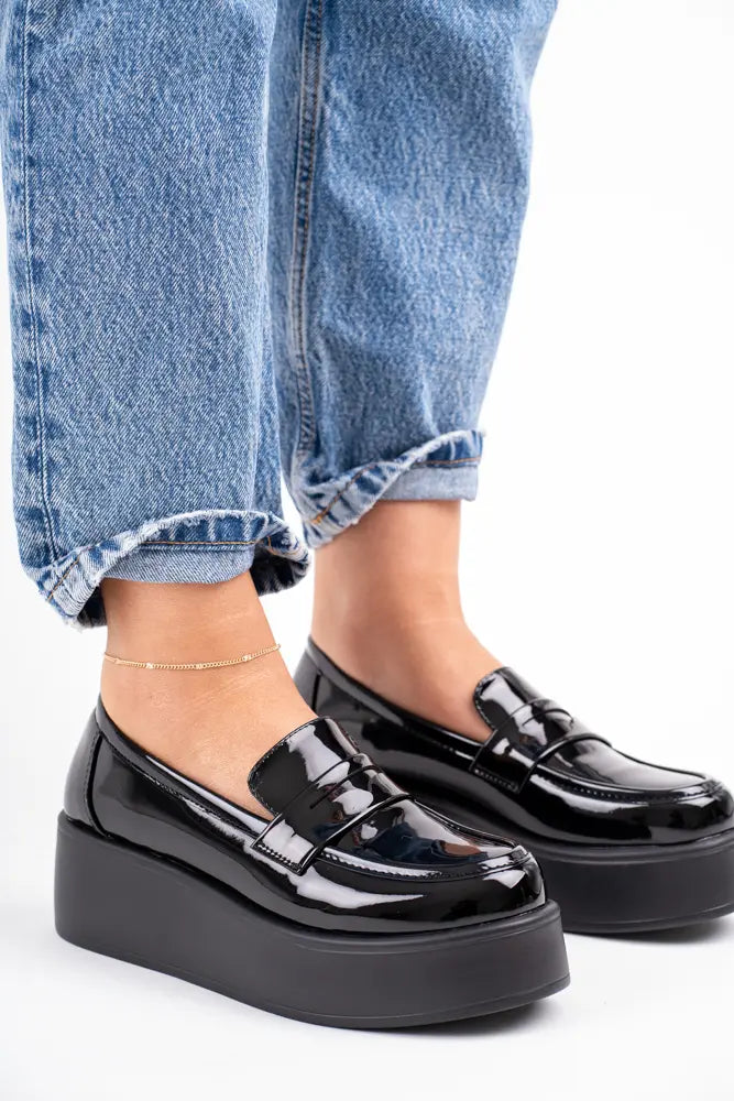 Mocassins Plateforme - Noir vernis