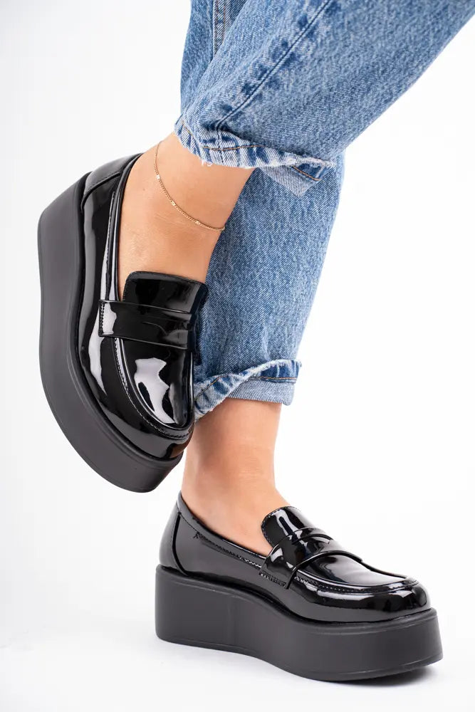 Mocassins Plateforme - Noir vernis