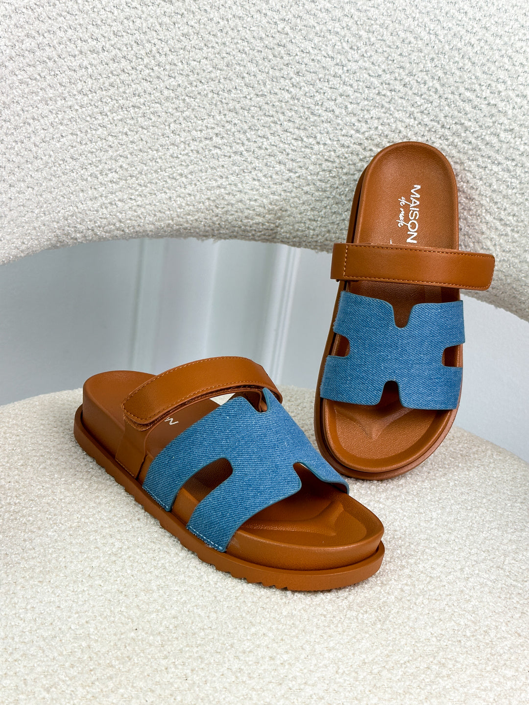 Sandales chypre - Camel/Bleu