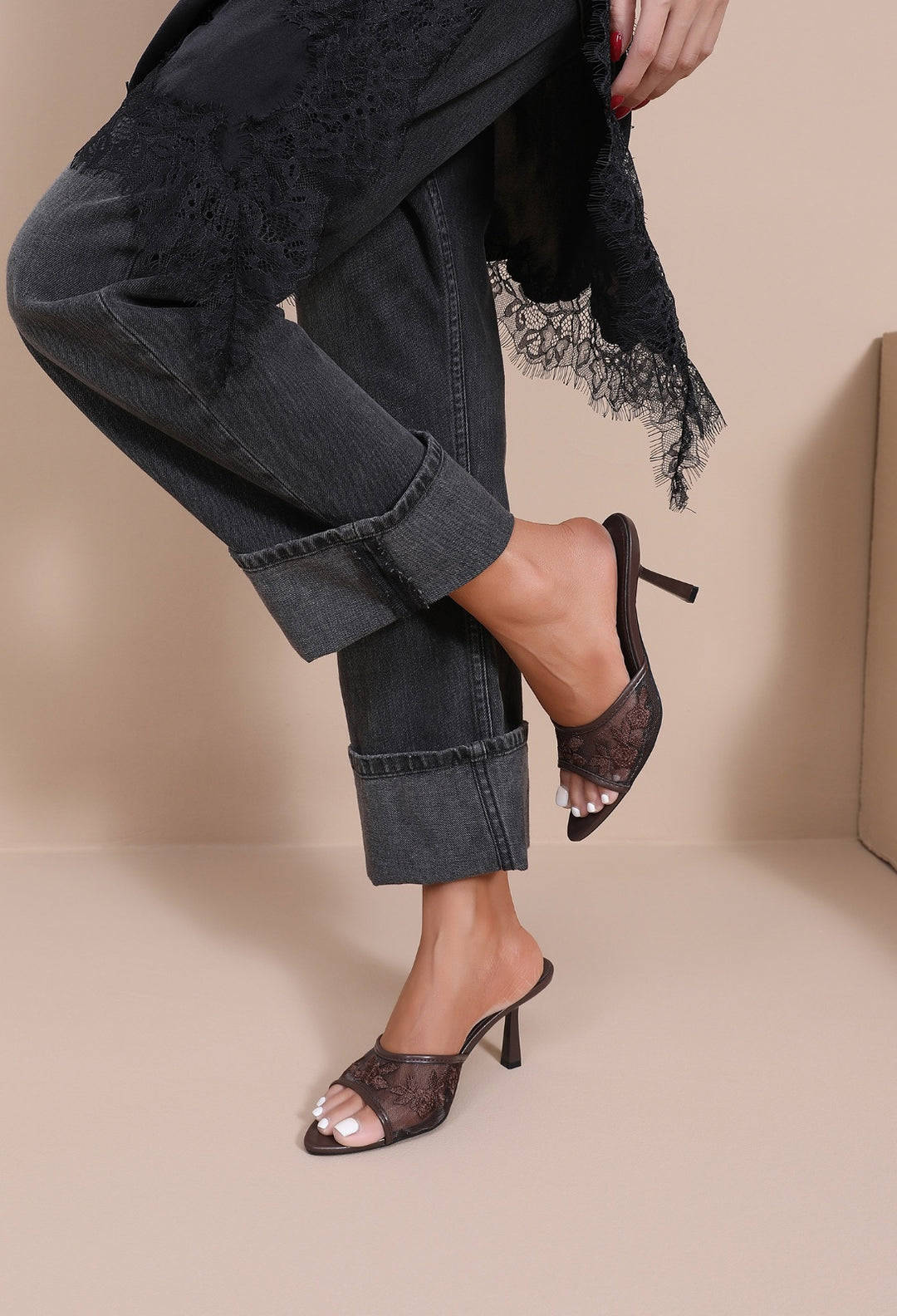Mule Dentelle - MARRON