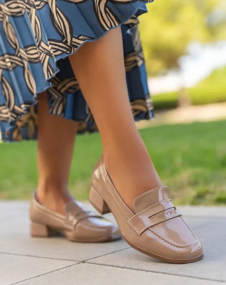 MOCASSINS TALONS VERNIS - KHAKI