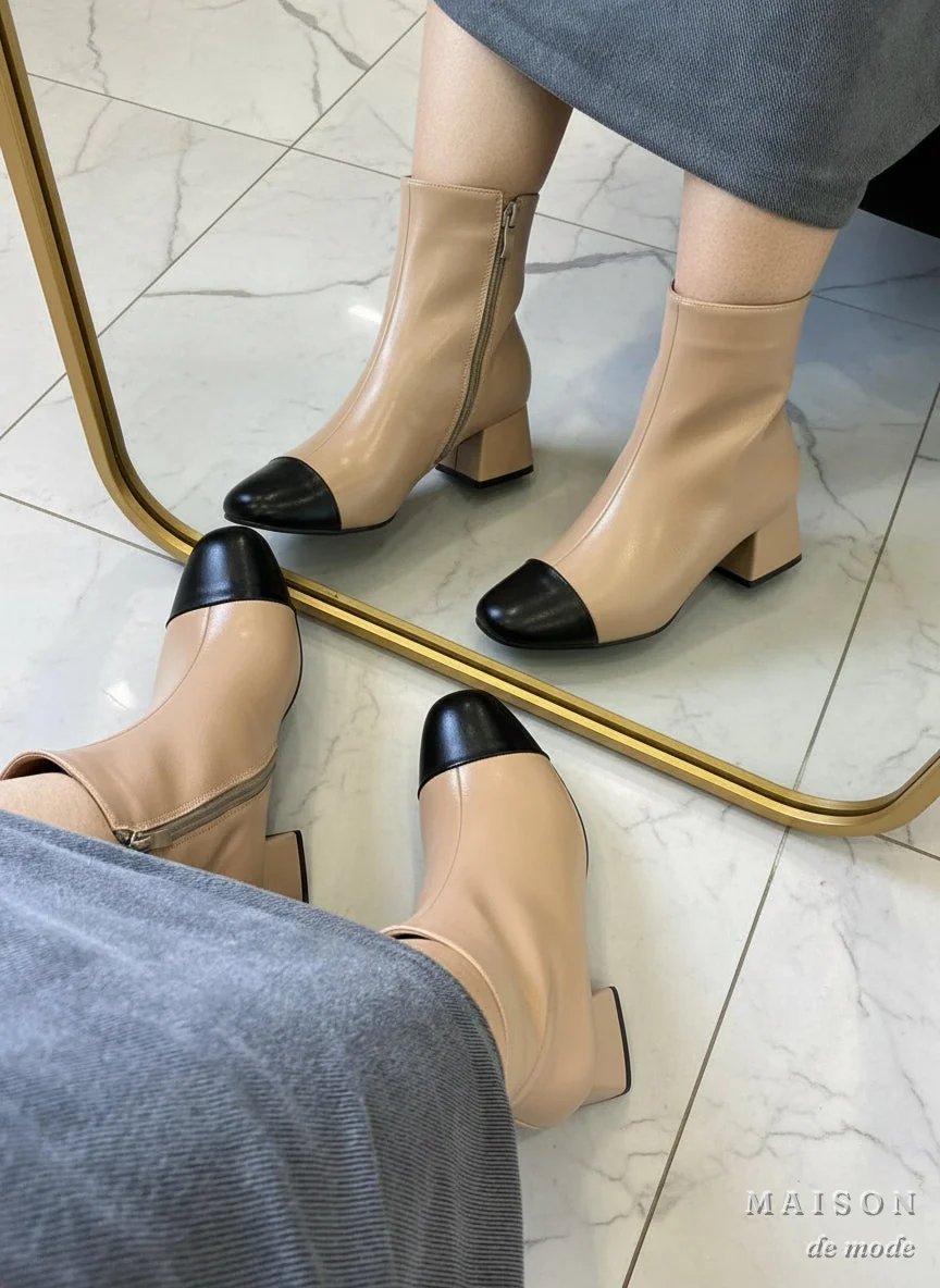 Bottines noir et beige, détail – Maison de Mode Maroc