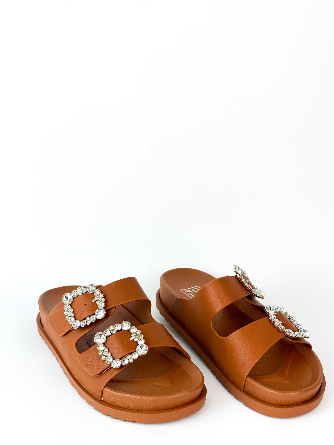 Sandales double bride à décoration - CAMEL