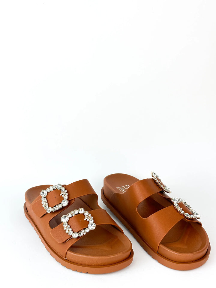 Sandales double bride à décoration - CAMEL