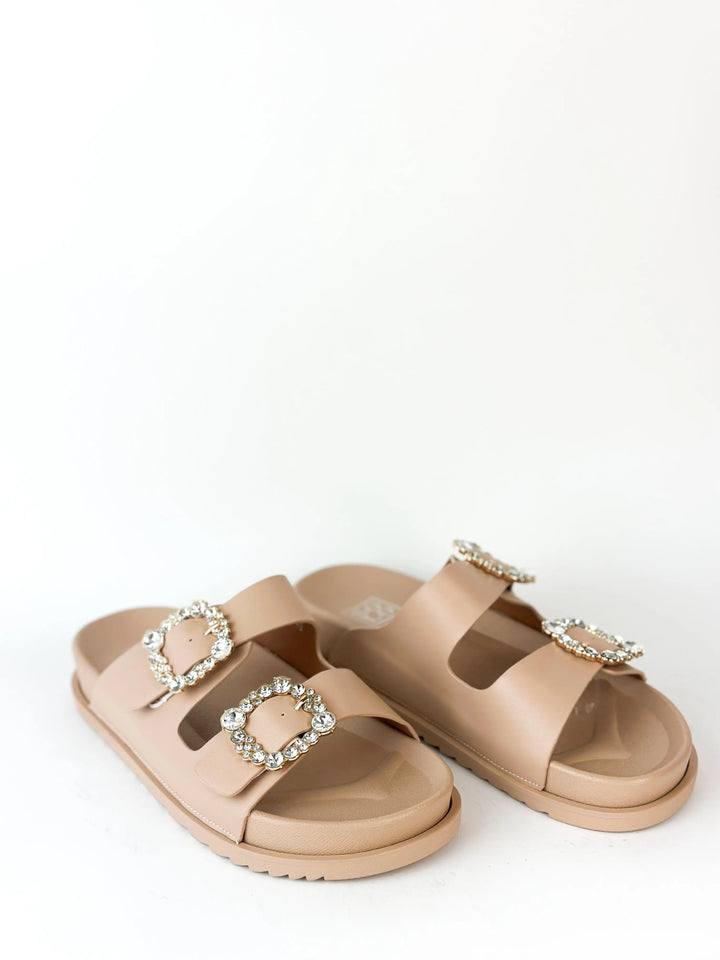 Sandales double bride à décoration - BEIGE