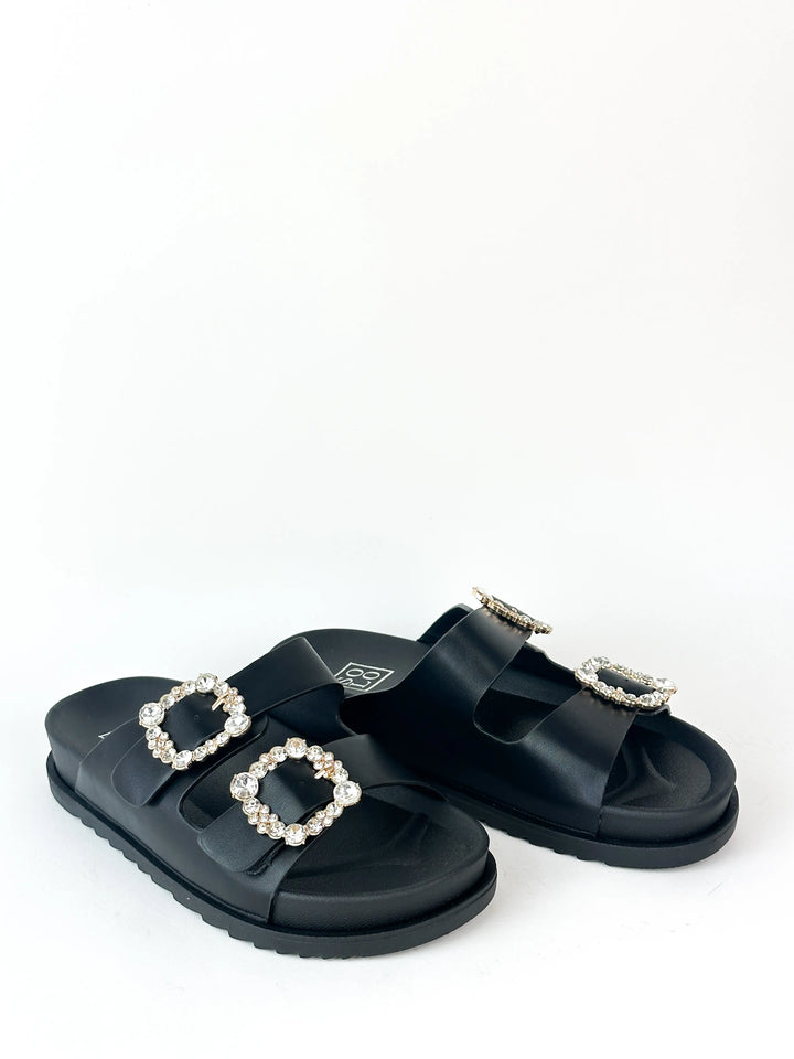 Sandales double bride à décoration - NOIR