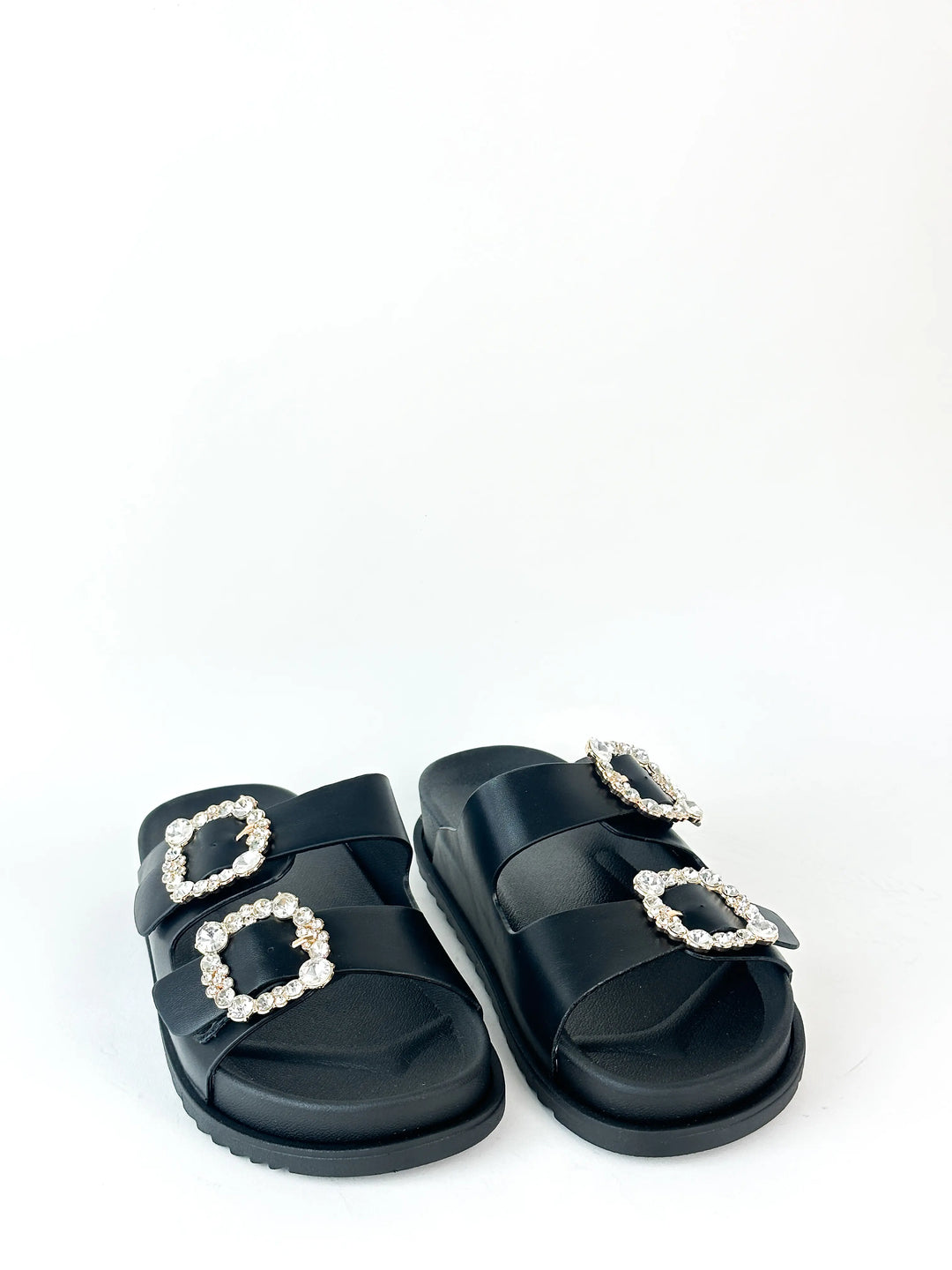 Sandales double bride à décoration - NOIR