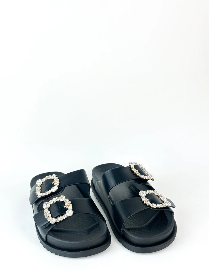 Sandales double bride à décoration - NOIR