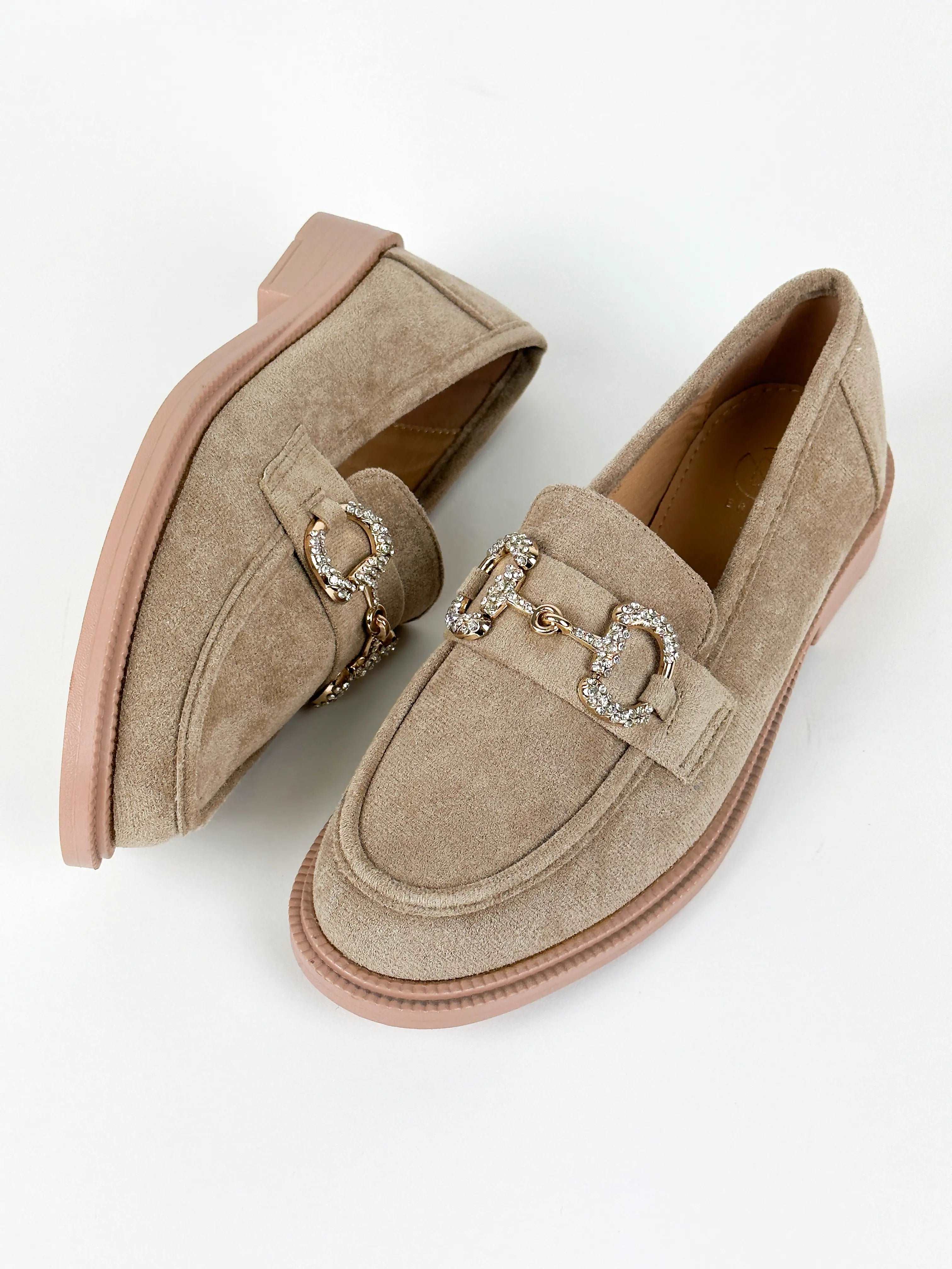 MOCASSINS EN DAIM AVEC DÉCORATION - BEIGE