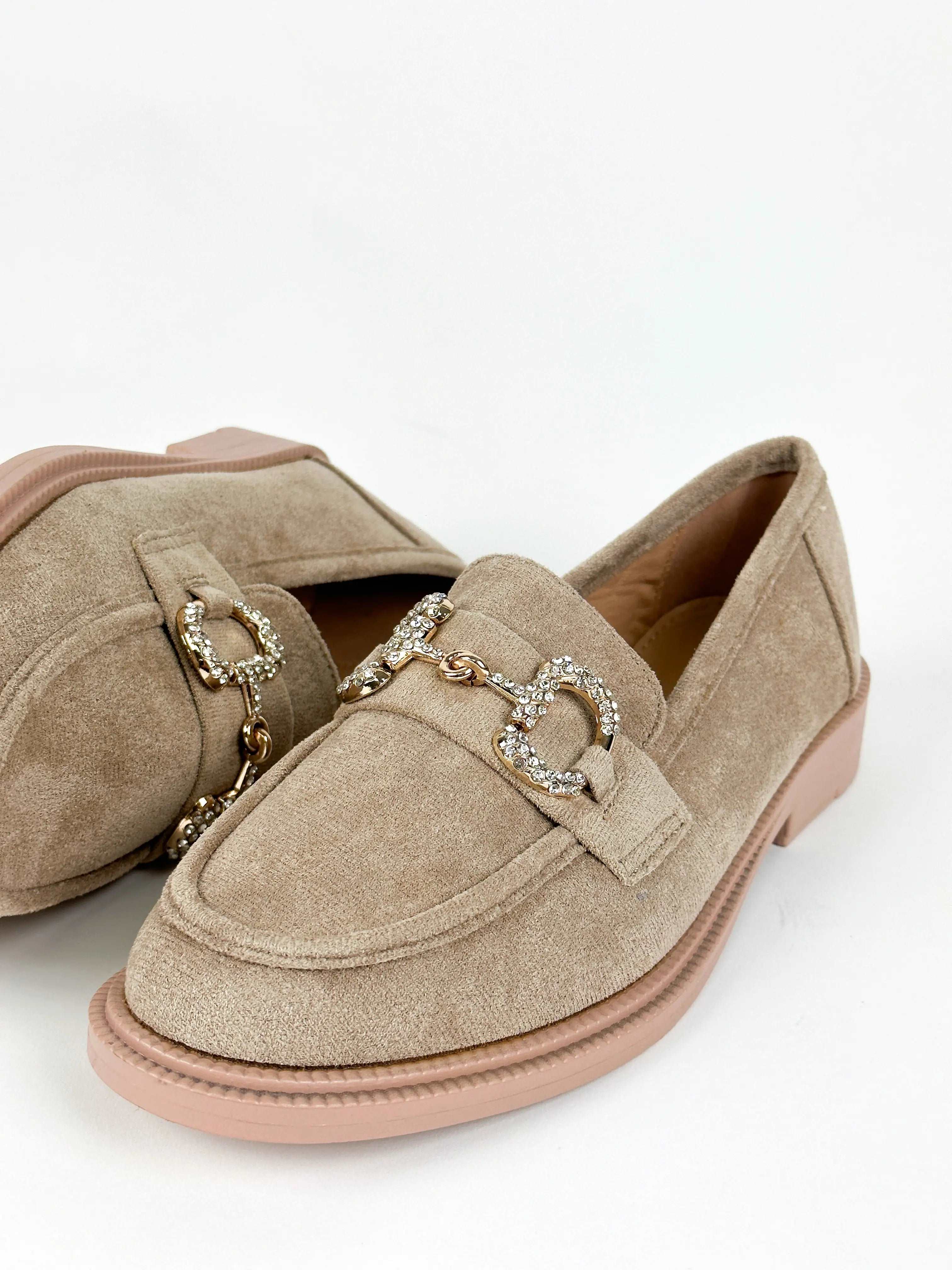 MOCASSINS EN DAIM AVEC DÉCORATION - BEIGE