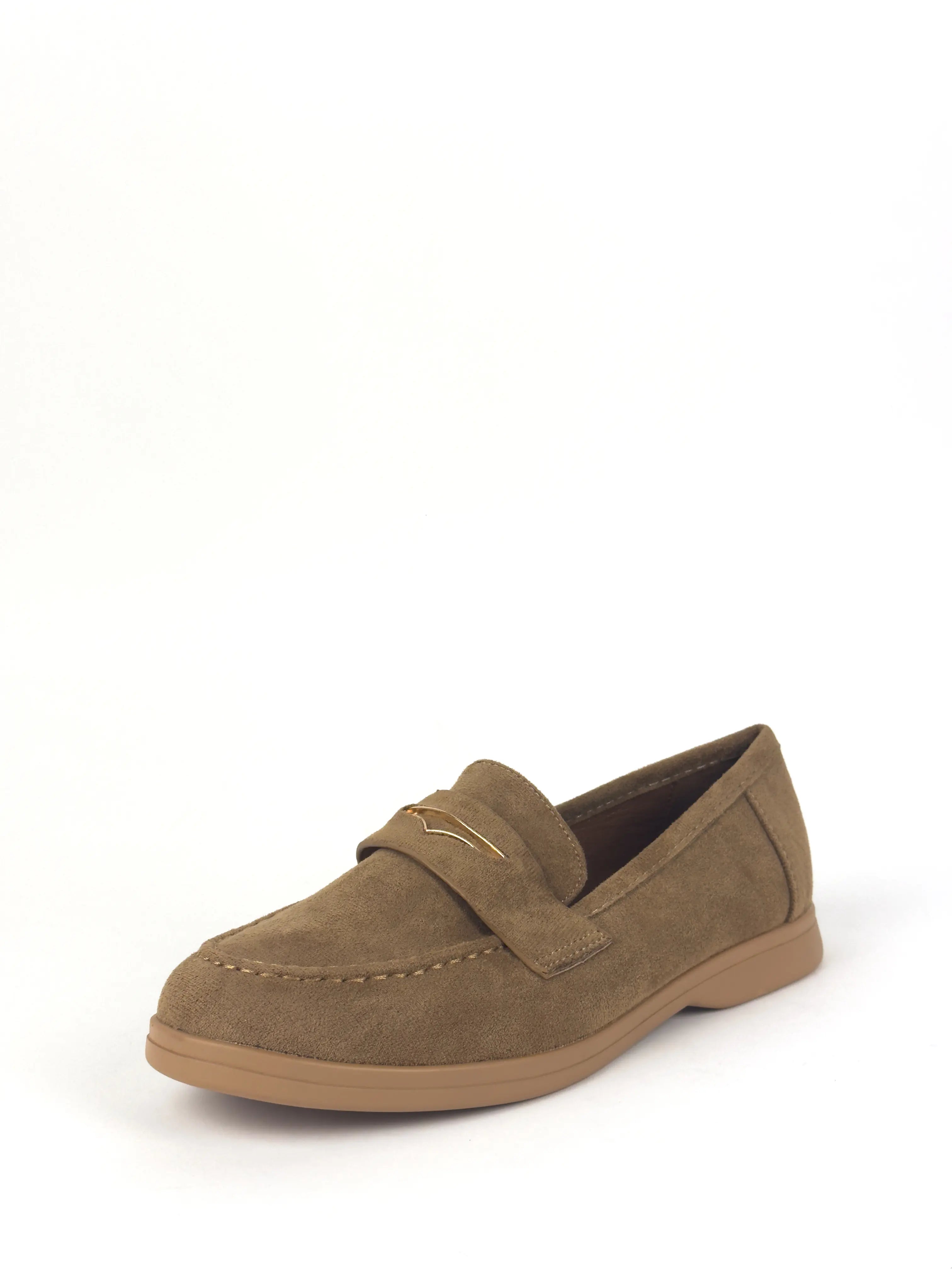 MOCASSINS PLATS EN DAIM - CAMEL