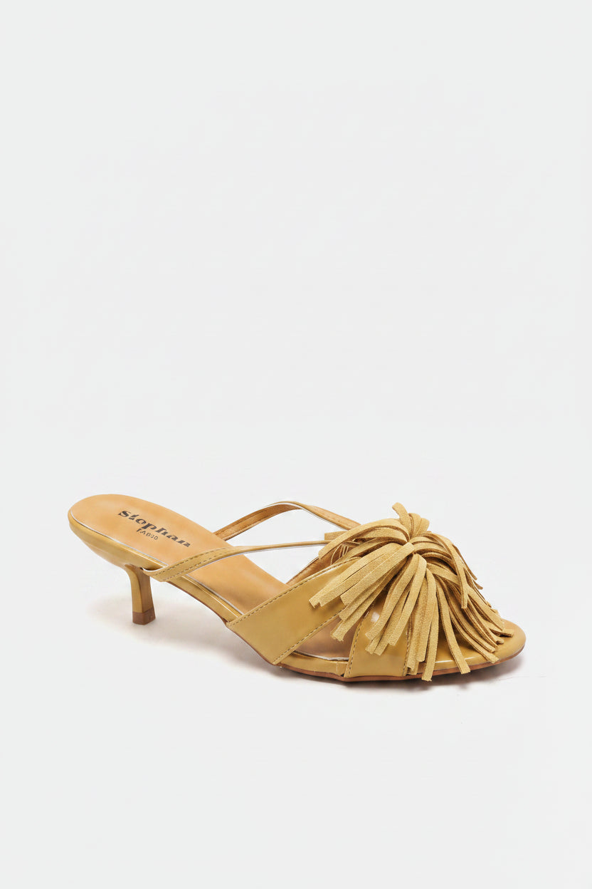 Mules à franges jaunes à talon 4 cm pour femme – Maison de Mode Maroc
