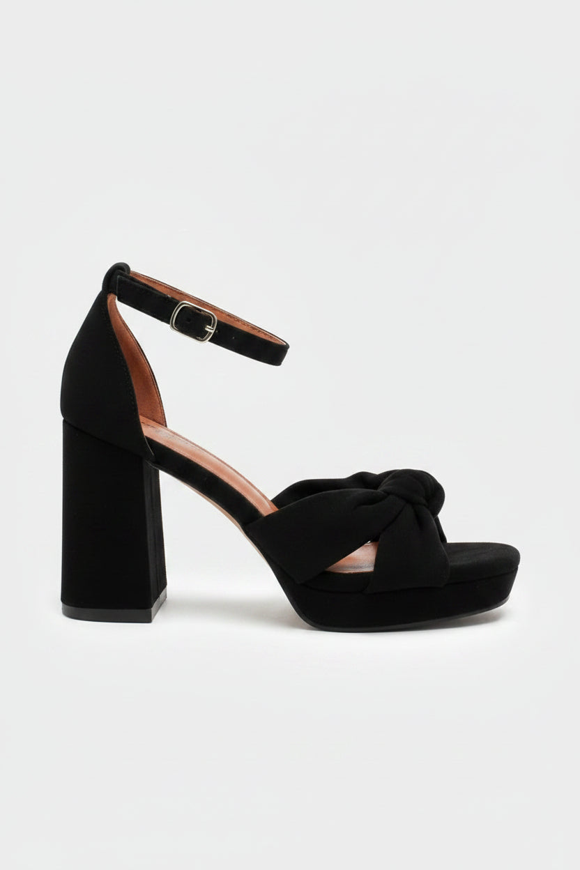 Sandales à nœud noires à talon 8 cm pour femme – Maison de Mode Maroc
