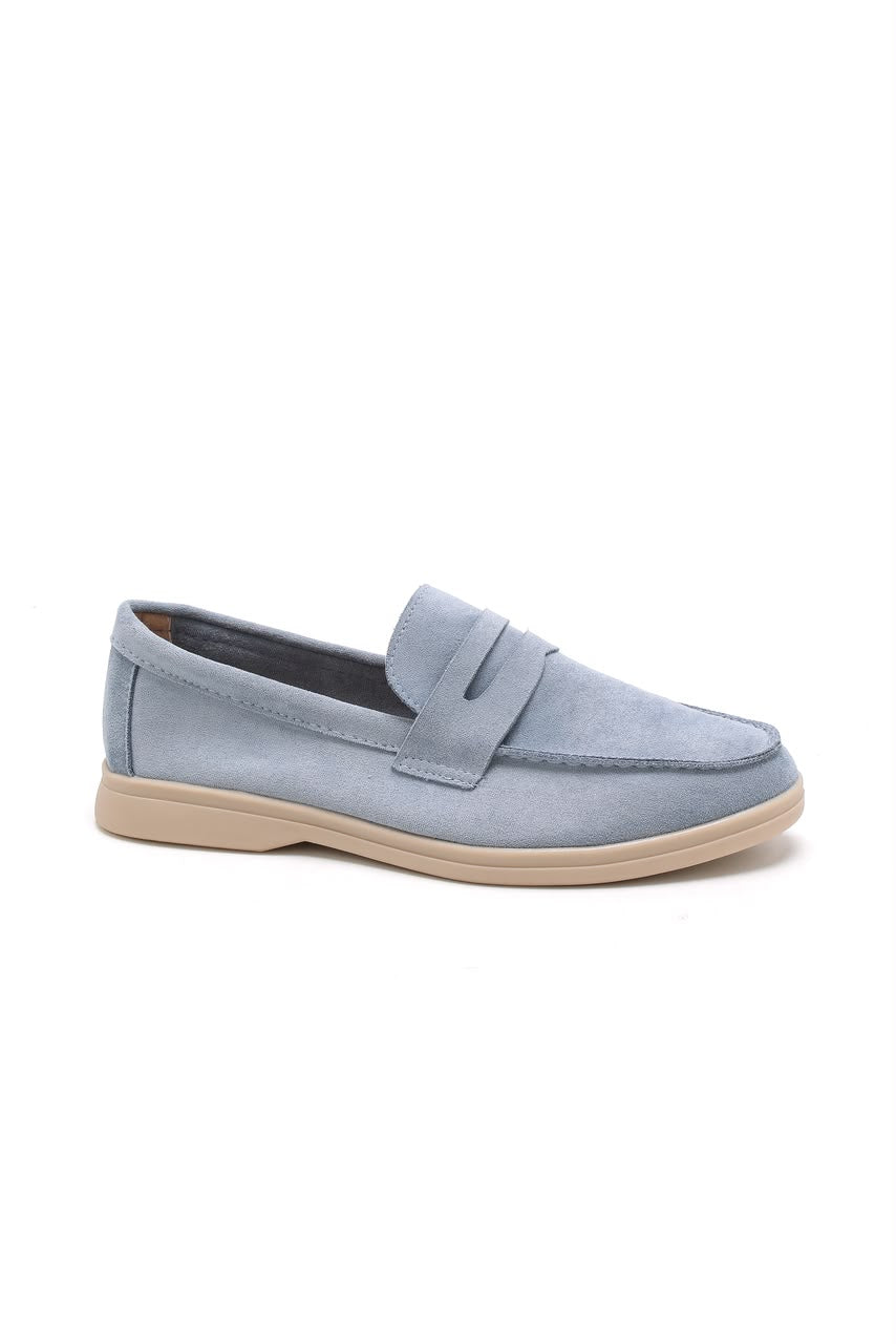 Mocassins classiques bleus à petit talon pour femme – Maison de Mode Maroc