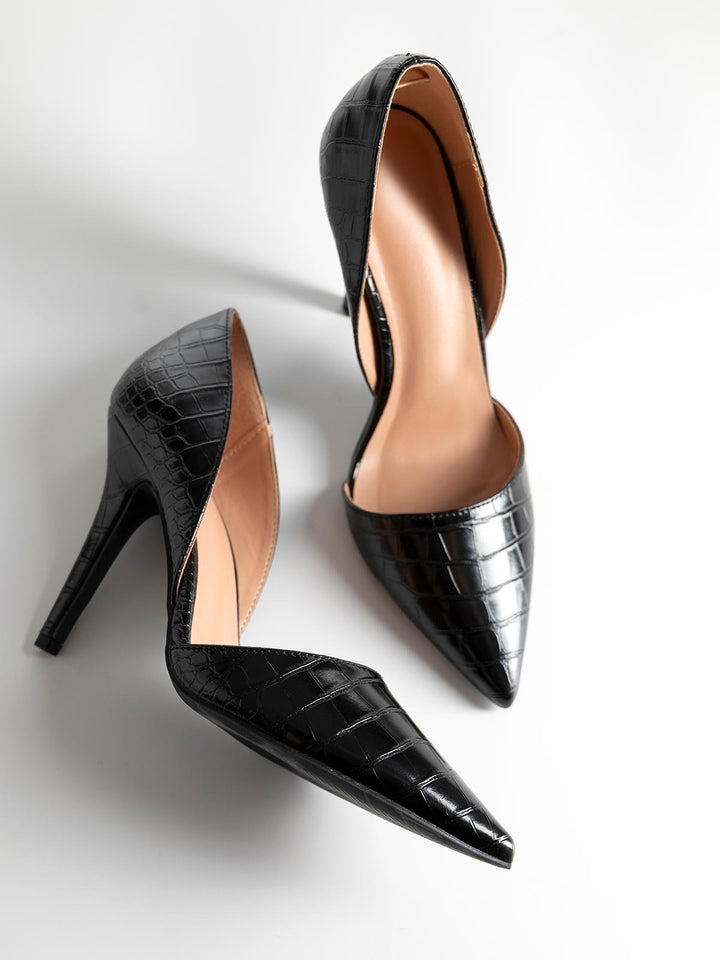 ESCARPINS A TALONS - NOIR CROCO