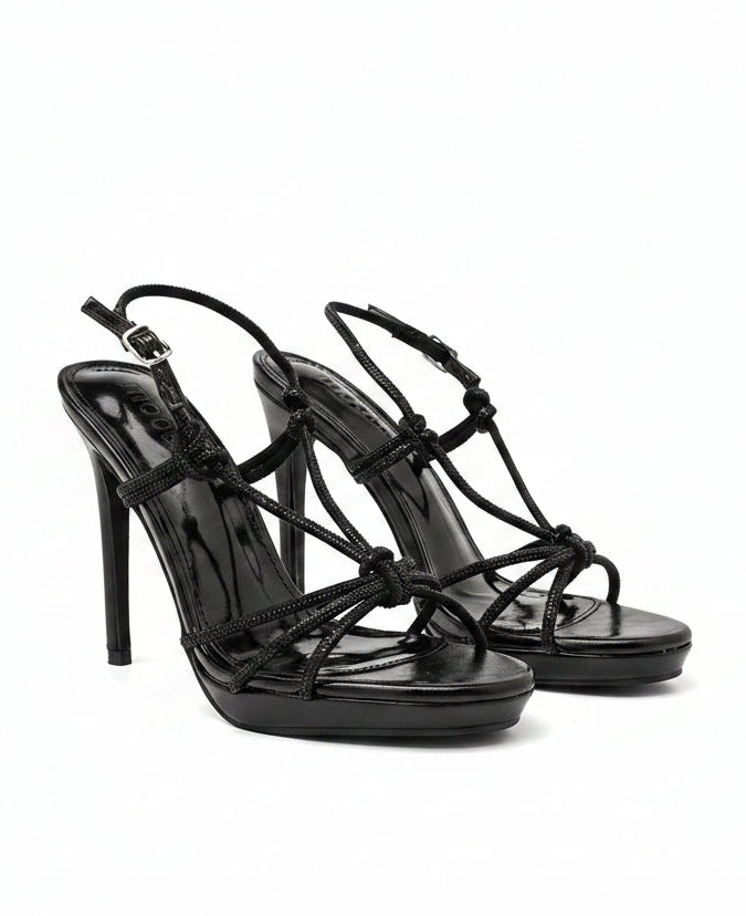 Sandales de soirée noires à strass et talon 12 cm – Maison de Mode Maroc