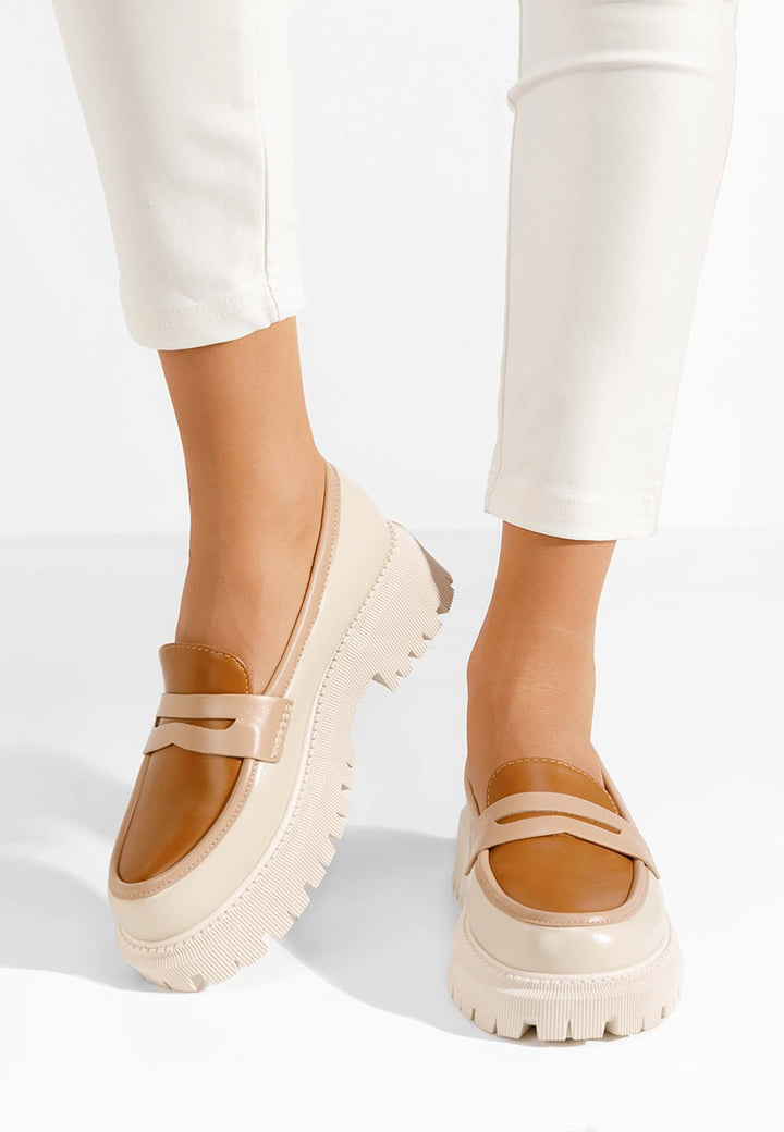 MOCASSINS CUIR BI-COLOR - CAMEL