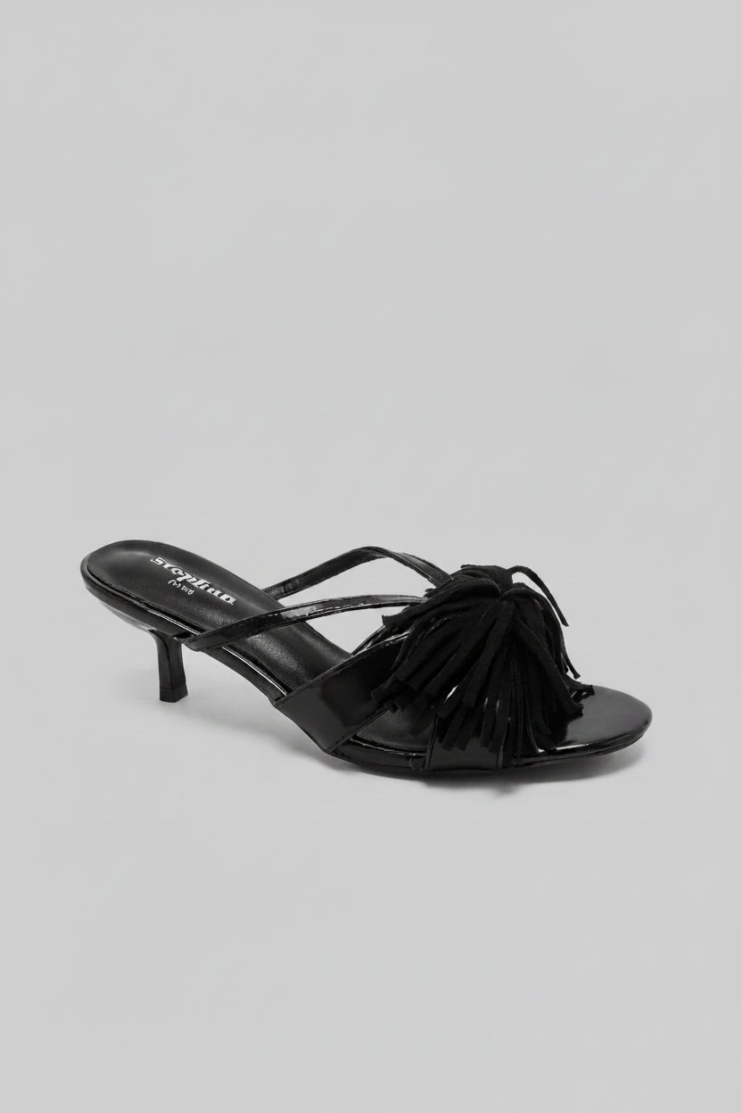 Mules à franges noires à talon 4 cm pour femme – Maison de Mode Maroc